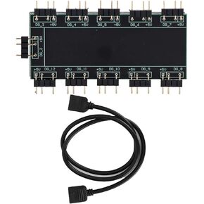 Computer Fan RGB Hub, PC MOD Motherboard 10 Channel RGB Hub, RGB Fan Extension Cable for PC Desktop Computer Motherboard (5V 3-pin)