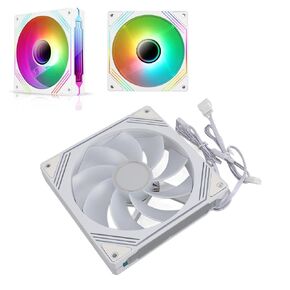 140mm ARGB Chassis Fan, Quiet Cooling Fan with 3Pin Customizable LEDs PWM Fan for Computer Case, Liquid Radiator, 140x140x25mm Size (Reverse White)