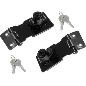 XMHF 2Pcs Keyed Hasp Locks 2.5 Inch Twist Knob Keyed Locking Hasp, Metal Safety Hasp Latches Keyed Different for Small Doors, Cabinets and Toolbox, Black