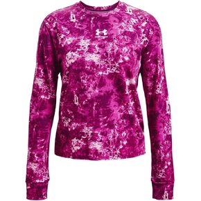 Under Armour - Womens Rival Terry Print Crew Long-Sleeve T-Shirt, Color Strobe/White (577), Size: Medium