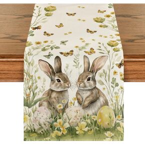 Artoid Mode Egg Bunny Rabbit Butterfly Floral Easter Table Runner,Seasonal Spring Kitchen Dining Table Decoration for Home Party Decor 13x36 Inch