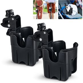 Stroller Cup Holder with Phone Holder,Bike Cup Holder,2-in-1 Cup Phone Holder Compatible with Uppababy Nuna Doona Strollers,Universal Cup Holder for Walker,Bike,Stroller,Wheelchair,Scooter(2 PCS)