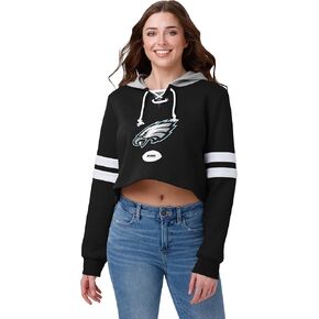 FOCO Women's Standard Striped Sleeve Cropped Hoodie, Team