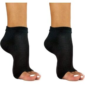 2 Pairs of Black Soft Comfortable Cotton Toeless One Size Fits Most Socks for Exercising, Dancing, Pedicures, Yoga, Pilates, or just with Sandals or Flip Flops, Machine Washable (2 Black)