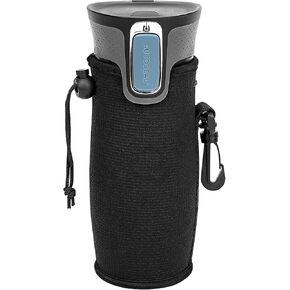 Linkidea Neoprene Water Bottle Sleeve Compatible with Contigo West Loop 2.0/3.0 16oz, Huron 2.0 16oz, Portable Insulated Waterbottle Cover with Clamp, Bottle Strap Holder for Travel, Black