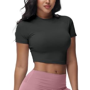 Workout Shirts for Women Short Sleeve,Workout Tops for Women,UPF 50+ Breathable Gym Tee Shirts Slim Fit Cropped