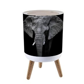 Small Round Trash Can Monochrome Portrait Elephant Recycle Bins with Press Top Lid Dog Proof Wastebasket for Kitchen Bathroom Bedroom Office 7L/1.8 Gallon