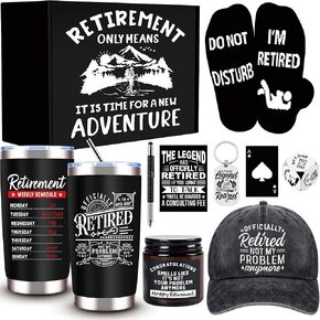 Retirement Gifts for Men 2025, Cool Retirement Gifts, Funny Happy Retired Gifts Basket for Coworker, Teachers, Boss, Friends, Dad, 20 Oz Tumbler Best Retirement Gifts Set