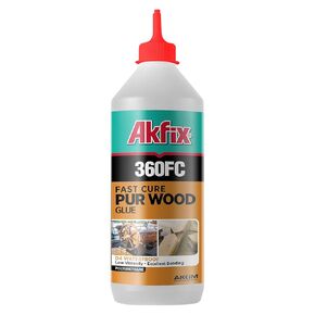 Akfix 360FC Fast Drying Polyurethane Glue Bottle - Marine Adhesive for Boats, Woodworking, Furniture & Carpentry, Outdoor Waterproof Bond Wood to Metal, Concrete, Ceramic | 1pk, 19.75 Oz, Light Brown