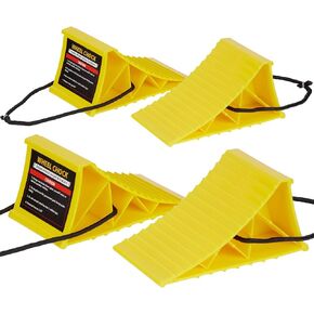 Wheel Chocks, 4Pack Heavy Duty Wheel Chocks with Rope for Easy Removal, Durable, Non-Slip, Hard Plastic Wheel Chocks for, RV, Camper, Effective in Keeping Your Vehicle in Place, Yellow