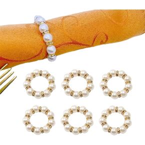 Pearl Napkin Rings 100Pcs Imitation Pearl Napkin Ring Gold Napkin Holder Beaded Serviette Buckles Wedding Table Decor Banquet Dinner Party Supplies