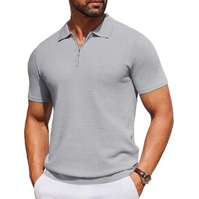 COOFANDY Men's Zipper Polo Shirts Short Sleeve Knit Polo T Shirt Casual Golf Polos for Men