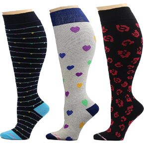 Dr. Motion 3 Pairs Plus Size Women's Wide Calf Compression Knee High Socks Graduated Support
