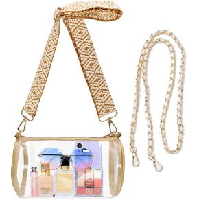 Clear Bag Stadium Approved, Clear Crossbody Purse Bag with 2 Strap Replacement, Cute for Sports Concert Prom Party Present（golden）