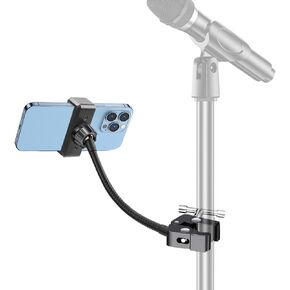 Mic Stand Phone Holder, Music Stand Phone Holder, phone holder for mic stand, Flexible 11.5 inch gooseneck hose, Metal crab clamp Mount, with 3.5~7.5" iPhone Devices