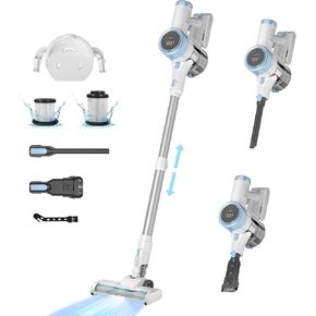 Cordless Vacuum Cleaner, 28Kpa Powerful Suction Vacuum Cleaners for Home, 6-in-1 Stick Vacuum with LED Touch Screen, Rechargeable Cordless Vacuums for Pet Hair, Carpets & Hard Floors, 1.0L Dust Cup