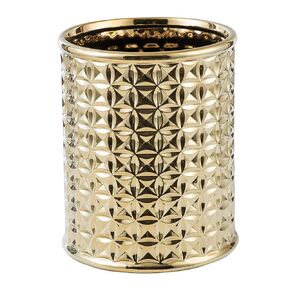 Round Golden Trash Can, Small Wastebasket, Garbage Receptacle Bin for Bathrooms, Powder Rooms, Kitchens, Home Offices - Durable Ceramics