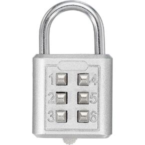 MECCANIXITY Combination Padlock, 6-Digit Push Button Padlock 3-Position Locking Mechanism Security Combination Lock for Locker Gym Sports Locker Cabinet Toolbox (Silver, Pack of 1)