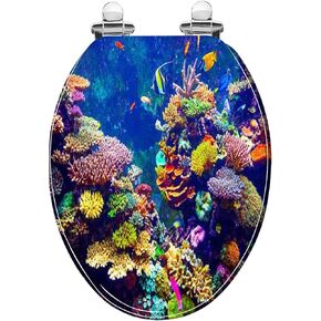 Elongated Toilet Seat Tropical Fish Resin Toilet Seat with Quietly Close Quick Release Hinges Decorative Toilet Seat with Cover Easy to Clean and Install