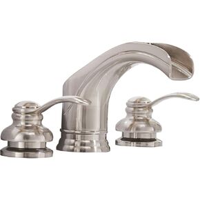 Homevacious Widespread Bathroom Faucet Brushed Nickel Waterfall 2 Handles 3 Holes 8-16 inches Satin Lavatory Vanity Basin Sink Restroom Commercial Supply Line Lead-Free
