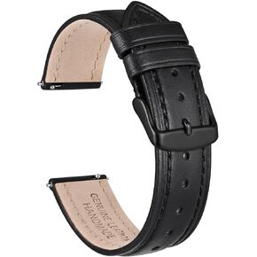 Ayadoo 21mm Oil Wax Leather Watch Band, Vintage Quick Release Replacement Black Leather Watch Strap with Silver Buckle for Men, Women in Kuwait