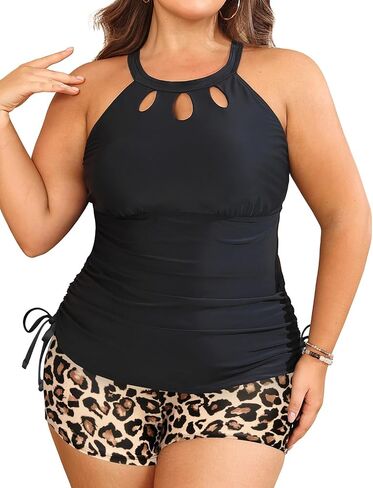 Aqua Eve Women Two Piece Plus Size Swimsuit High Neck Tankini Set Tummy Control Bathing Suit with Shorts in Saudi Arabia