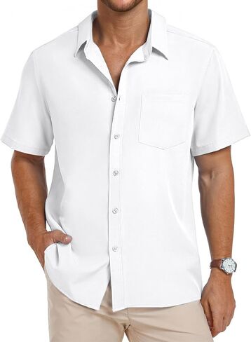 PEGENO Men's Flower Casual Button Down Short Sleeve Hawaiian Shirt in Kuwait