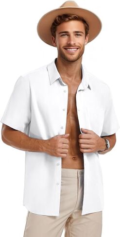 PEGENO Men's Flower Casual Button Down Short Sleeve Hawaiian Shirt in Kuwait