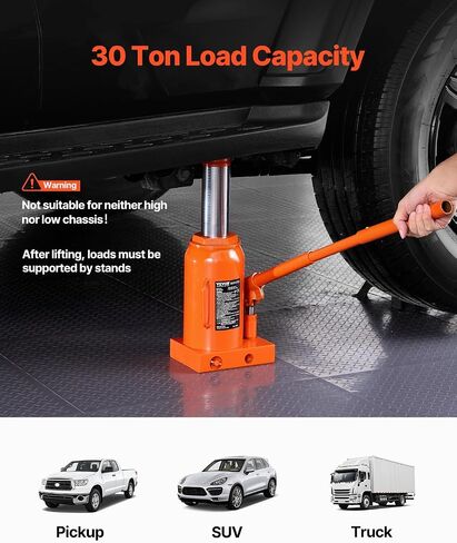 VEVOR Hydraulic Bottle Jack, 30 Ton/66138 lbs Welded Bottle Jack with 11.22''-18.66'' Lifting Range & 3-Section Long Handle, for Car, Pickup, Truck, RV, Auto Repair, Industrial Engineering in Kuwait
