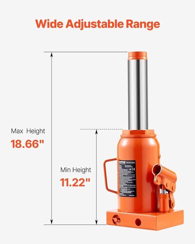 VEVOR Hydraulic Bottle Jack, 30 Ton/66138 lbs Welded Bottle Jack with 11.22''-18.66'' Lifting Range & 3-Section Long Handle, for Car, Pickup, Truck, RV, Auto Repair, Industrial Engineering in Kuwait