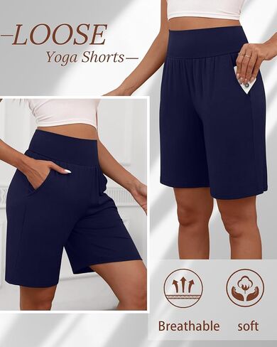 شورتات برمودا للسيدات 3 حزمة ، وعالية الخصر القطن تمتد القيعان غير الرسمية للركبة طول الصيف الرياضي مع جيوب in Kuwait