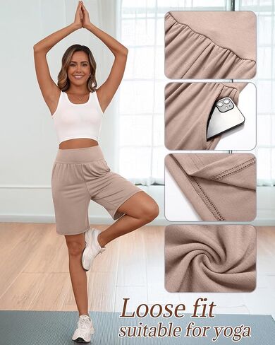 شورتات برمودا للسيدات 3 حزمة ، وعالية الخصر القطن تمتد القيعان غير الرسمية للركبة طول الصيف الرياضي مع جيوب in Kuwait