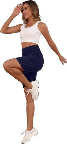 شورتات برمودا للسيدات 3 حزمة ، وعالية الخصر القطن تمتد القيعان غير الرسمية للركبة طول الصيف الرياضي مع جيوب in Kuwait