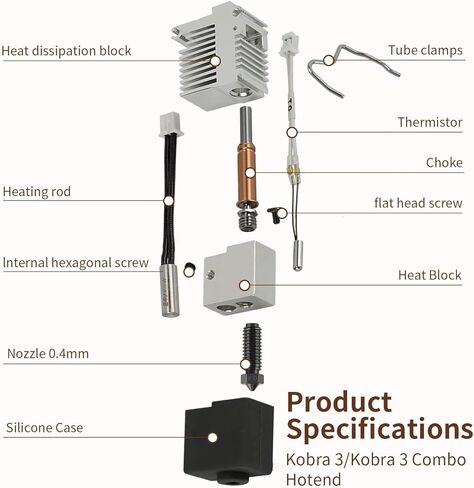 HotEnd لـ Kobra 3 Combo Hot End Kit Print Head Heaf Call Block Therming Cartridge Thergistor مع فوهات فولاذية صلبة إضافية 0.4 مم لـ anycubic Kobra 3/Ace Pro in Kuwait