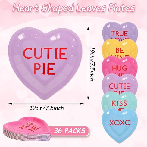 Whaline 36Pcs Heart Paper Plates Valentine's Day Paper Plates Disposable Heart Dinner Plates Conversation Heart Decorative Tableware for Valentine's Day Anniversary Wedding Party Supplies,7.5 x 7.5 in in Saudi Arabia