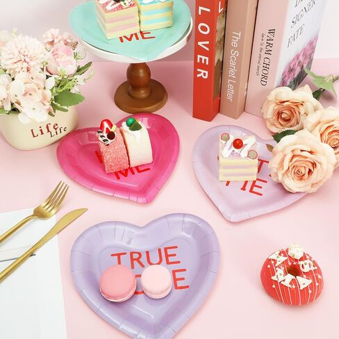 Whaline 36Pcs Heart Paper Plates Valentine's Day Paper Plates Disposable Heart Dinner Plates Conversation Heart Decorative Tableware for Valentine's Day Anniversary Wedding Party Supplies,7.5 x 7.5 in in Saudi Arabia