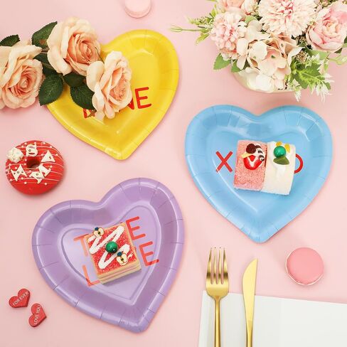 Whaline 36Pcs Heart Paper Plates Valentine's Day Paper Plates Disposable Heart Dinner Plates Conversation Heart Decorative Tableware for Valentine's Day Anniversary Wedding Party Supplies,7.5 x 7.5 in in Saudi Arabia