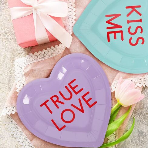 Whaline 36Pcs Heart Paper Plates Valentine's Day Paper Plates Disposable Heart Dinner Plates Conversation Heart Decorative Tableware for Valentine's Day Anniversary Wedding Party Supplies,7.5 x 7.5 in in Saudi Arabia