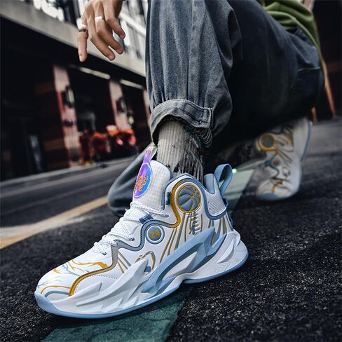 Mens Lace Up High Top Basketball Shoes Fashion Non Slip Outdoor Sneakers Soft Cushioning Sport Shoes لتشغيل التنس الرياضي in Kuwait