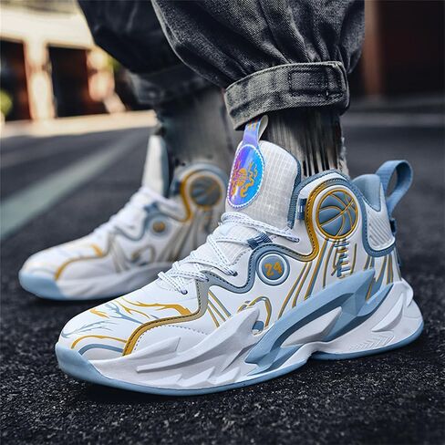 Mens Lace Up High Top Basketball Shoes Fashion Non Slip Outdoor Sneakers Soft Cushioning Sport Shoes لتشغيل التنس الرياضي in Kuwait