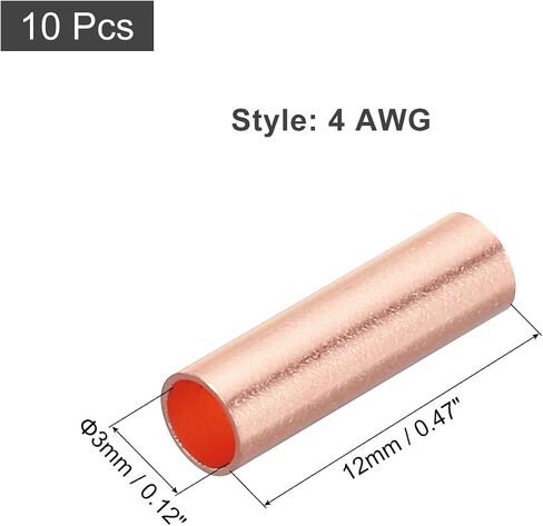 MECCANIXITY 10Pcs 4 Gauge Non Insulated Butt Connectors,4 AWG Electrical Wire Seamless Crimp Terminals Butt Terminals for Automotive, Marine Rose Gold in Saudi Arabia