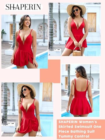 SHAPERIN Swim Dress for Women One Piece Skirted Swimsuit Tummy Control Bathing Suits Swimdress Sexy Swimwear in Kuwait