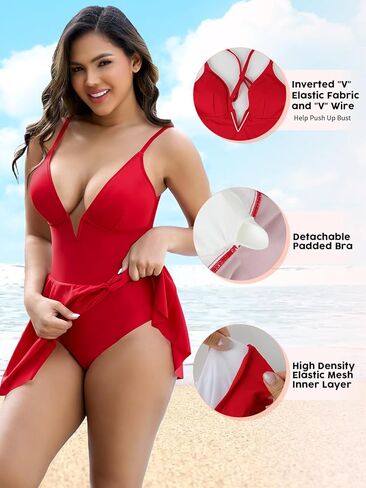 SHAPERIN Swim Dress for Women One Piece Skirted Swimsuit Tummy Control Bathing Suits Swimdress Sexy Swimwear in Kuwait