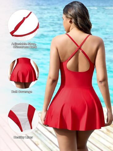 SHAPERIN Swim Dress for Women One Piece Skirted Swimsuit Tummy Control Bathing Suits Swimdress Sexy Swimwear in Kuwait