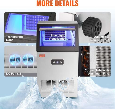 VEVOR Commercial Ice Maker Machine, 160LBS/24H Ice Machine with 24lbs Storage Capacity, 55 Ice Cubes Ready in 12-15 Minutes, Ice Maker Machine for Bar Home Office Restaurant in Saudi Arabia