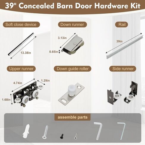 𝑵𝒆𝒘 39 in Concealed Sliding Barn Door Hardware Kit with Soft Close Mechanism，Wall Mount Hidden Sliding Door Hardware，for 32-39 in Door Width (NO Door) in Saudi Arabia