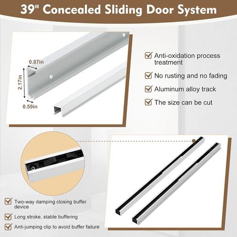 𝑵𝒆𝒘 39 in Concealed Sliding Barn Door Hardware Kit with Soft Close Mechanism，Wall Mount Hidden Sliding Door Hardware，for 32-39 in Door Width (NO Door) in Saudi Arabia