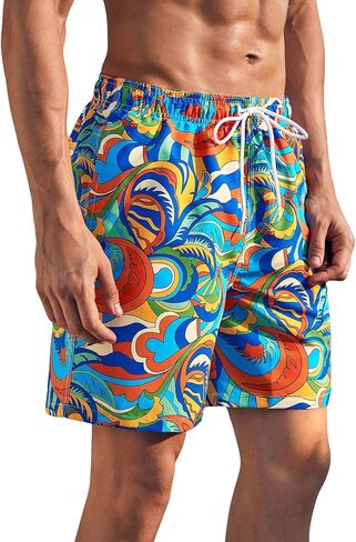 Verdusa Men's Drawstring Elastic Waist Swim Trunks Boho Beach Shorts in Saudi Arabia