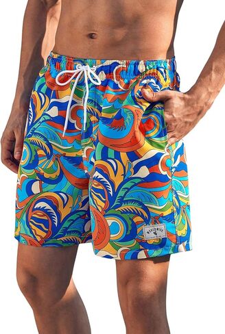Verdusa Men's Drawstring Elastic Waist Swim Trunks Boho Beach Shorts in Saudi Arabia