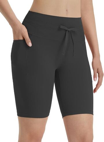 BALEAF Women 8" High Waisted Biker Shorts Tummy Control Workout Yoga Volleyball Gym Spandex Running with Pockets in Saudi Arabia